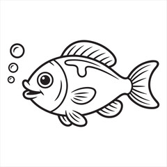 Cute cartoon fish outline with bubbles for coloring book or educational material