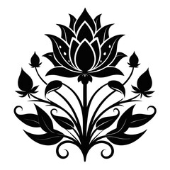 Fantasy Flora clean black silhouette design white background