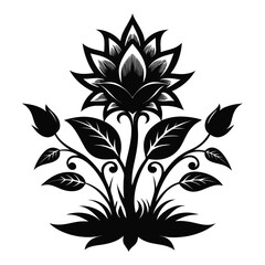 Fantasy Flora clean black silhouette design white background