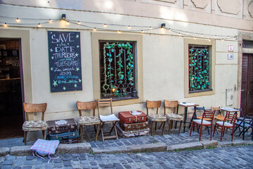 Decorations in front of a restaurant in Bratislava Old Town