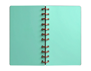 Mint Cover Binder Notebook with Copper Rings, Flat Front View, Office Supplies Isolated PNG