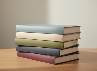 Stack of blank hardcover books with soft shadows
