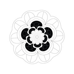 Black and White Detailed Floral Mandala with Layered Petals 