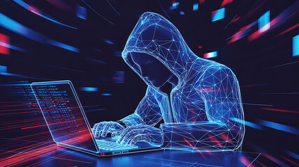 Cybernetic Hacker Anonymous Figure in Digital Matrix