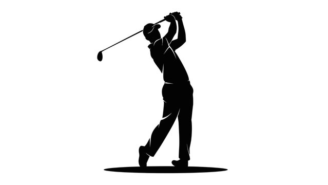 Golfer Swing Silhouette Icon &ndash; Golf Player Sports Vector Illustration