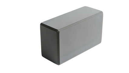 A three-dimensional, rectangular, gray object with rounded edges, resting against black