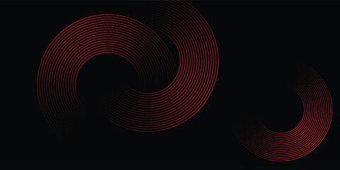 Abstract grey and red circle line vector on dark background. Modern simple overlap circle lines texture creative design. Suit for poster, cover, banner, flyer, brochure, presentation, website