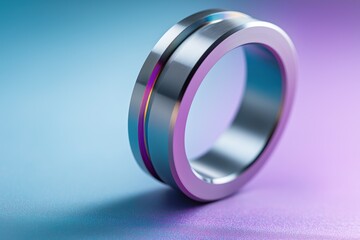 Polished titanium ring segment on cyan–lavender gradient