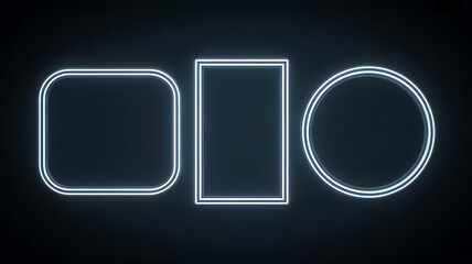 Glowing neon frames rounded square rectangle and circle on dark background