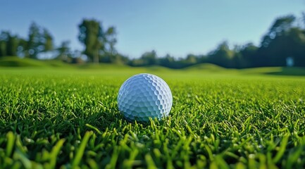 Obraz premium Golf ball on a vibrant green fairway (3)