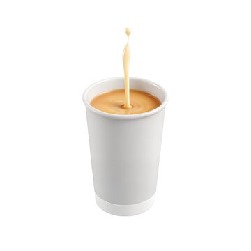 Milk pouring into a disposable coffee cup with splash