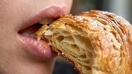 Indulging in a Delicate Croissant A Sensory Experience of Taste and Texture, Bite by Bite
