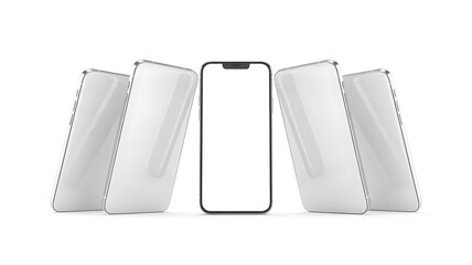 Smartphone with blank screen surrounded by books on a white background