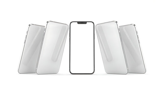 Smartphone with blank screen surrounded by books on a white background