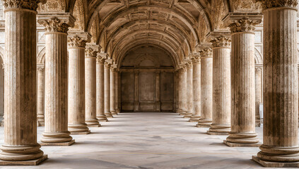 Elegant colonnade with classical architecture and detailed columns