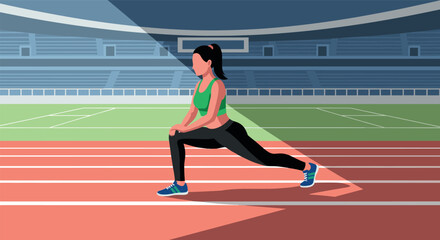 Athlete stretching on track in stadium on sunny day