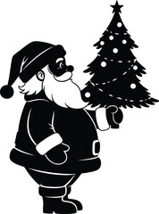 Silhouette of santa claus carrying a christmas tree decoration