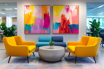 Vibrant Artistic Lounge Area for Creative Open Office Environment  