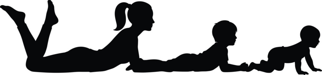 Family growth silhouette with baby, child, adult, parenting moment, development stages, love, vector illustration, bonding