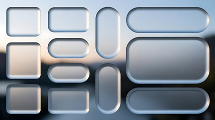 Set of realistic silver buttons with different shapes on blurred background