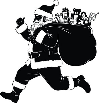 running santa claus with gifts clip art preview