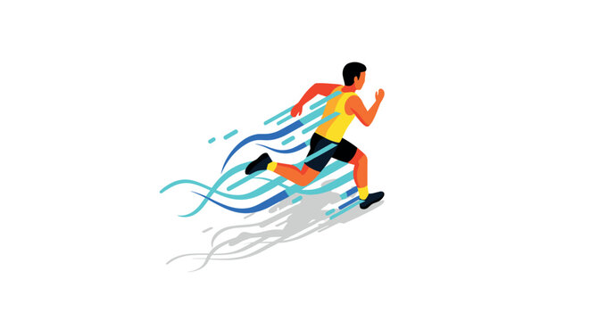 Dynamic isometric runner with stylized flowing trails in motion