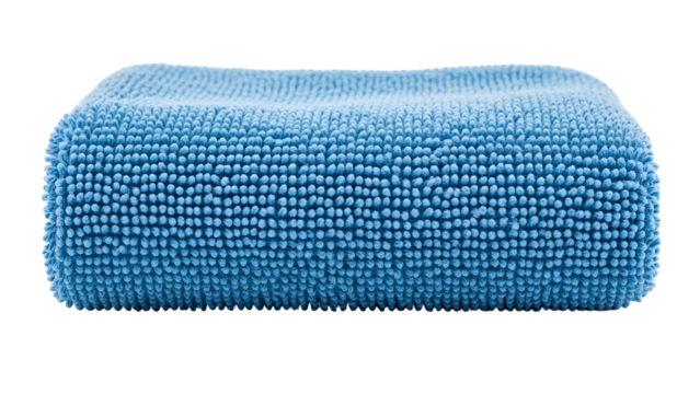 Close-up of a sky-blue microfiber applicator pad with a rounded rectangular shape