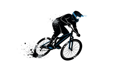 Fototapeta premium Dynamic bmx cyclist silhouette with splashing effects and blue accents