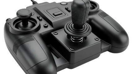 Dark close-up of a gaming controller with multiple joysticks, buttons, and a textured grip