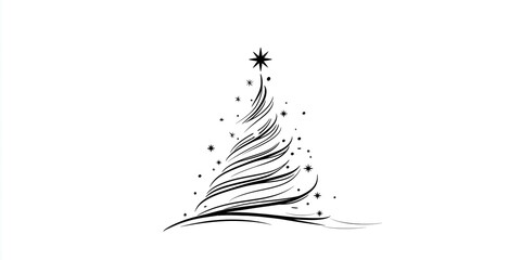Black and White Abstract Christmas Tree with Star and Dots for Holiday Decor and Design Projects