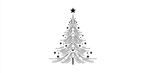 Minimalist Black and White Christmas Tree Illustration with Star Decorations