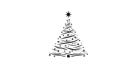 Black and White Christmas Tree Silhouette with Star Decorations
