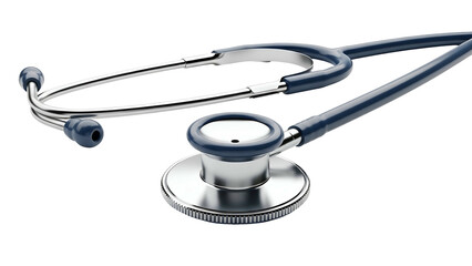 A close-up of a stethoscope, featuring metal chest piece, ear tubes, and flexible tubing