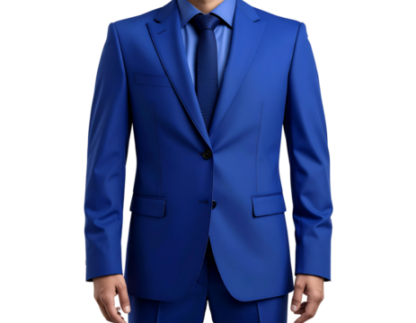 Royal Blue Suit, Classic Front View, Isolated on Transparent Background