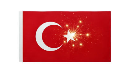 Turkish flag with crescent moon and star, overlaid with sparkling light effects