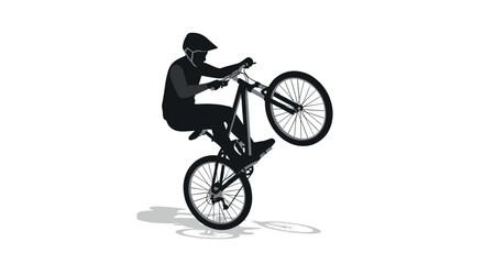 Naklejka premium Dynamic silhouette of cyclist performing a wheelie on mountain bike