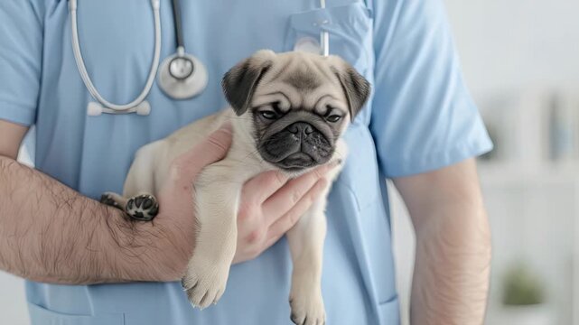 A playful puppy is being carefully examined by a veterinarian, showcasing the importance of regular health check-ups for pets