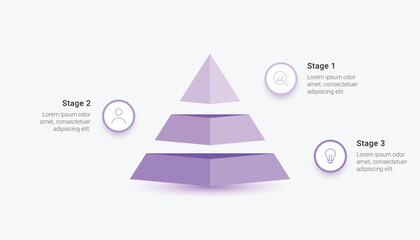 3 Step Business Pyramid Infographic Template for Stages and Processes