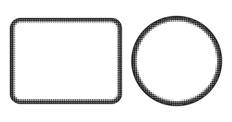 Black dotted square and circle frames. Monochrome minimalist style. Halftone pop style or manga style backdrops. Isolated elements for labels, badges, or design assets. Space for text, graphics within