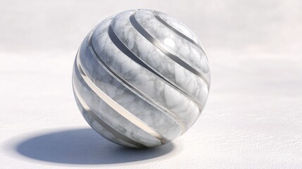 Luxury Marble Sphere with Metallic Stripes in Modern 3D Design