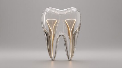 Futuristic Transparent Tooth Model with Illuminated Inner Structure