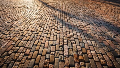 Stone Pavement Texture In Perspective Abstract Background Of Old Cobblestone Pavement