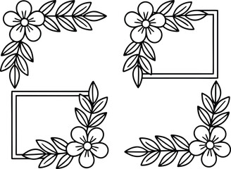 Floral Frame Set in Outline Strokes. Elegant Floral Frame Outline Collection. Botanical Floral Frame Set in Line Art. Decorative Flower Frame Outline Pack. Simple Floral Frame in Clean Outlines