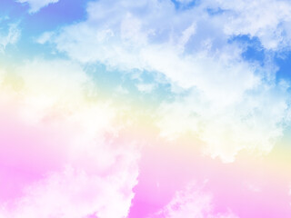 beauty abstract sweet pastel soft pink and green with fluffy clouds on sky. multi color rainbow image. fantasy growing light