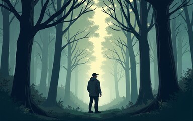 illustration of a man standing in the forest. High quality