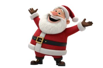 Joyful santa claus with arms raised in celebration spreading holiday cheer and festive spirit