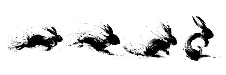 Oriental ink rabbit illustration for Chinese zodiac new year with bold expressive brush movements