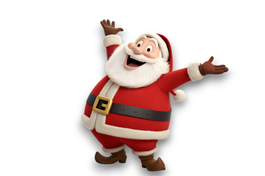 Jolly santa claus with arms raised in celebration a cheerful and festive christmas character ready for the holidays
