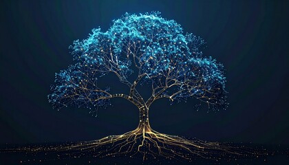 Illuminated tree symbolizing technology and nature merging together