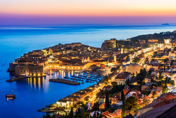Dubrovnik, Croatia: Aerial view on the old town (medieval Ragusa) surrounded by fortified walls above the Adriatic sea and Dalmatian Coast of Adriatic Sea